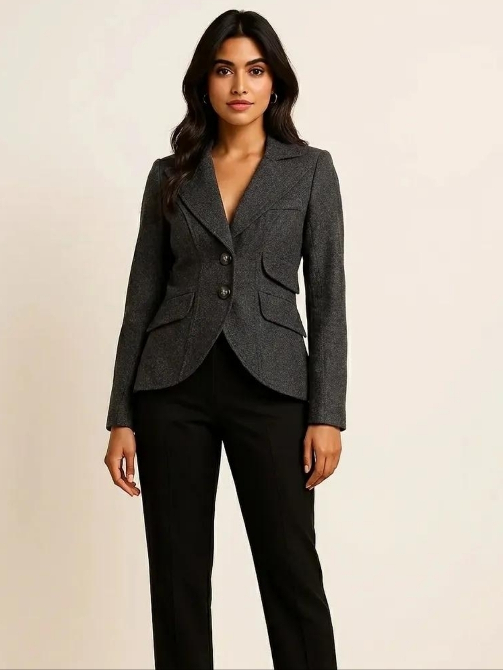 Smythe Charcoal Herringbone Tailored Blazer Size 2